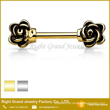 Edelstahl Silber Gold Plated Rose Emaille Brustwarze Ring